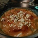 Beans with sausage and feta cheese